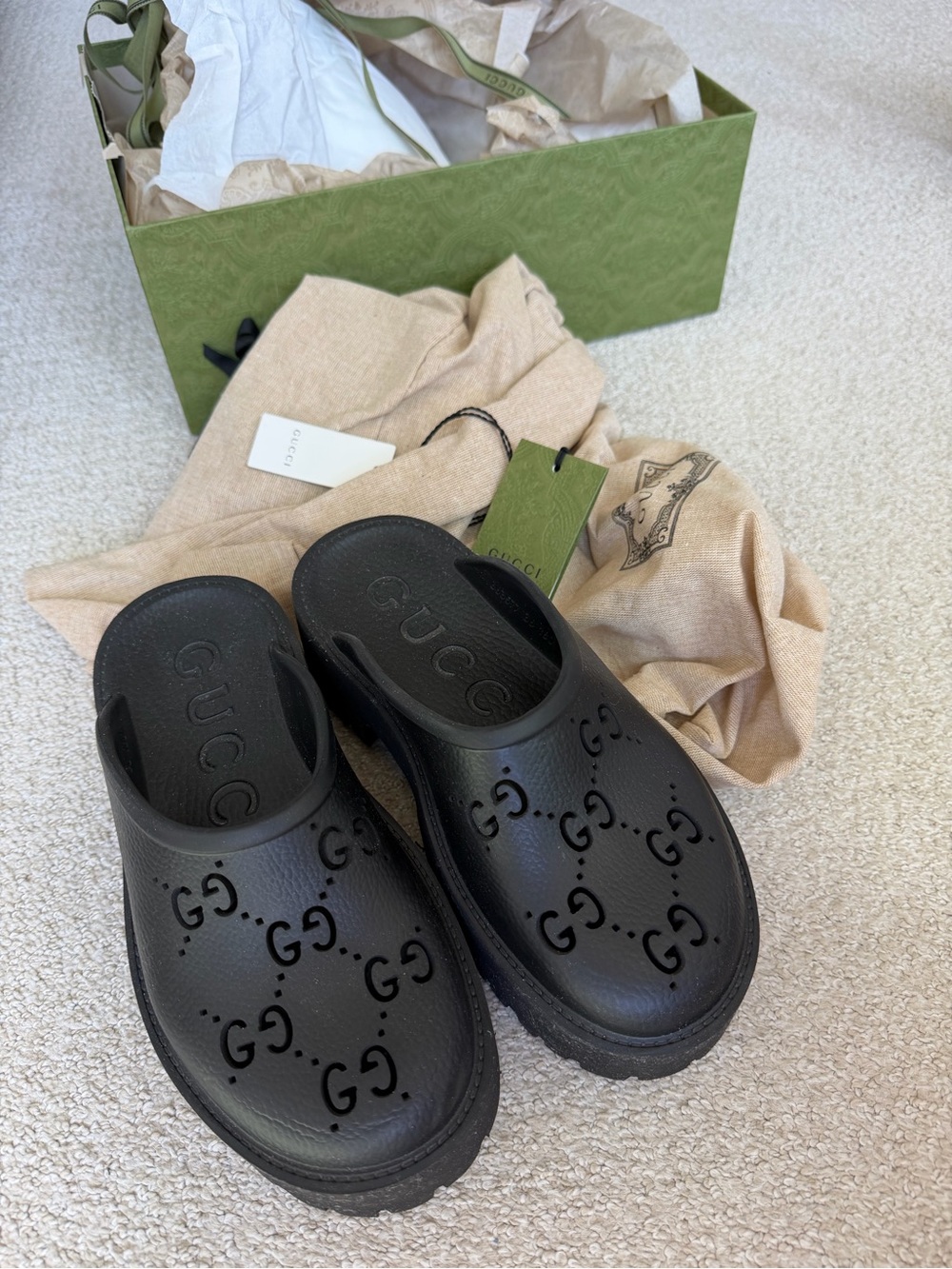 Gucci Black Perforated GG Slip-On Clogs